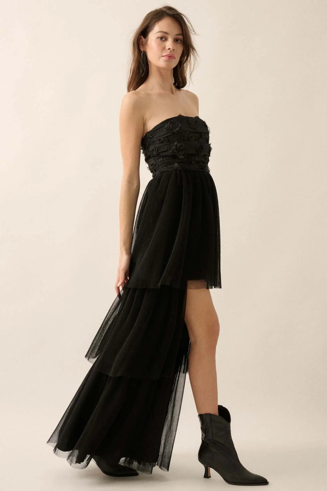 Blooming Beauty 3D Floral Lace High-Low Maxi Dress