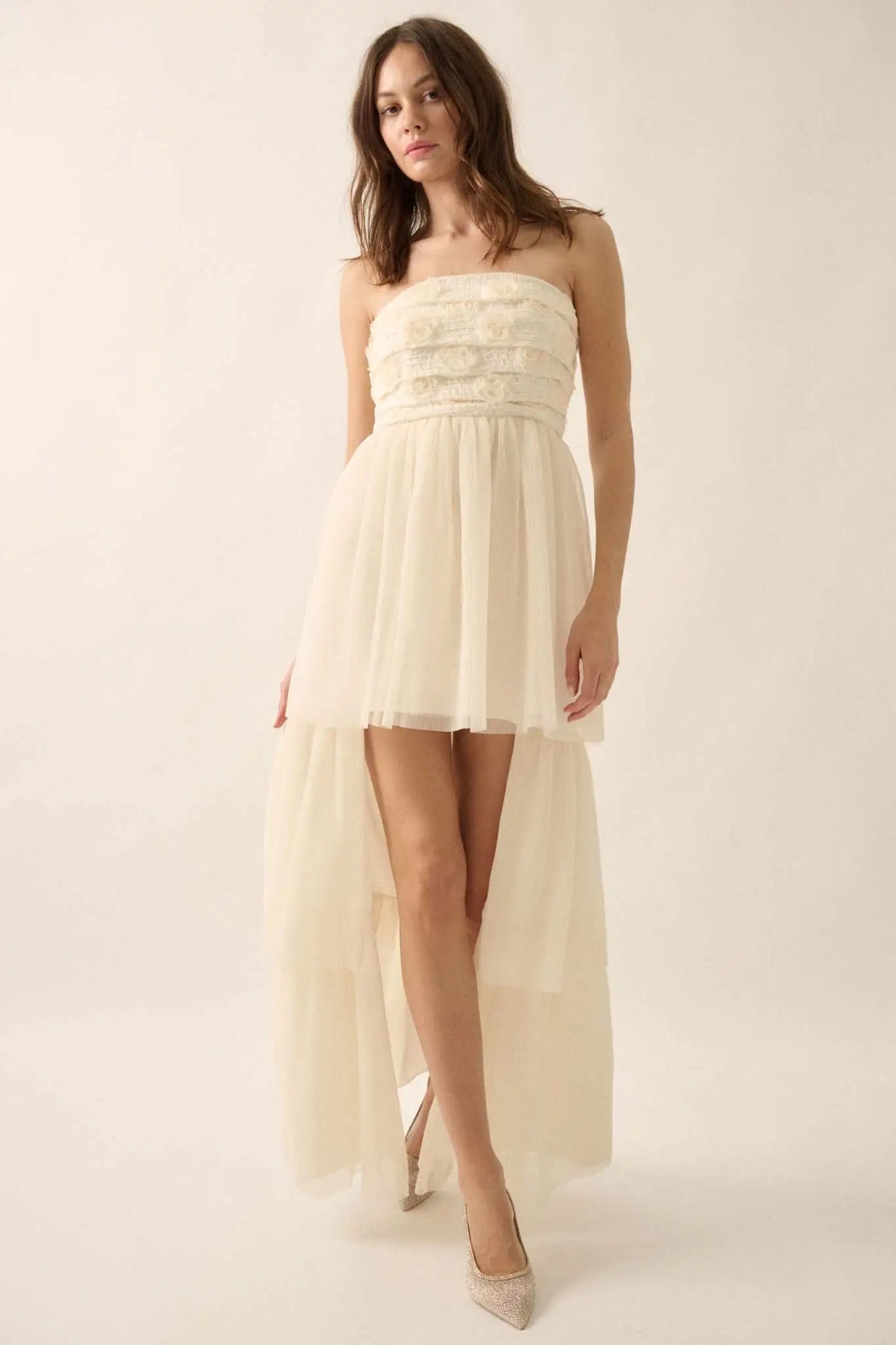 Blooming Beauty 3D Floral Lace High-Low Maxi Dress