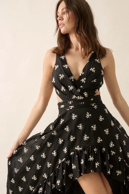 After All Embroidered Tie-Back High-Low Maxi Dress