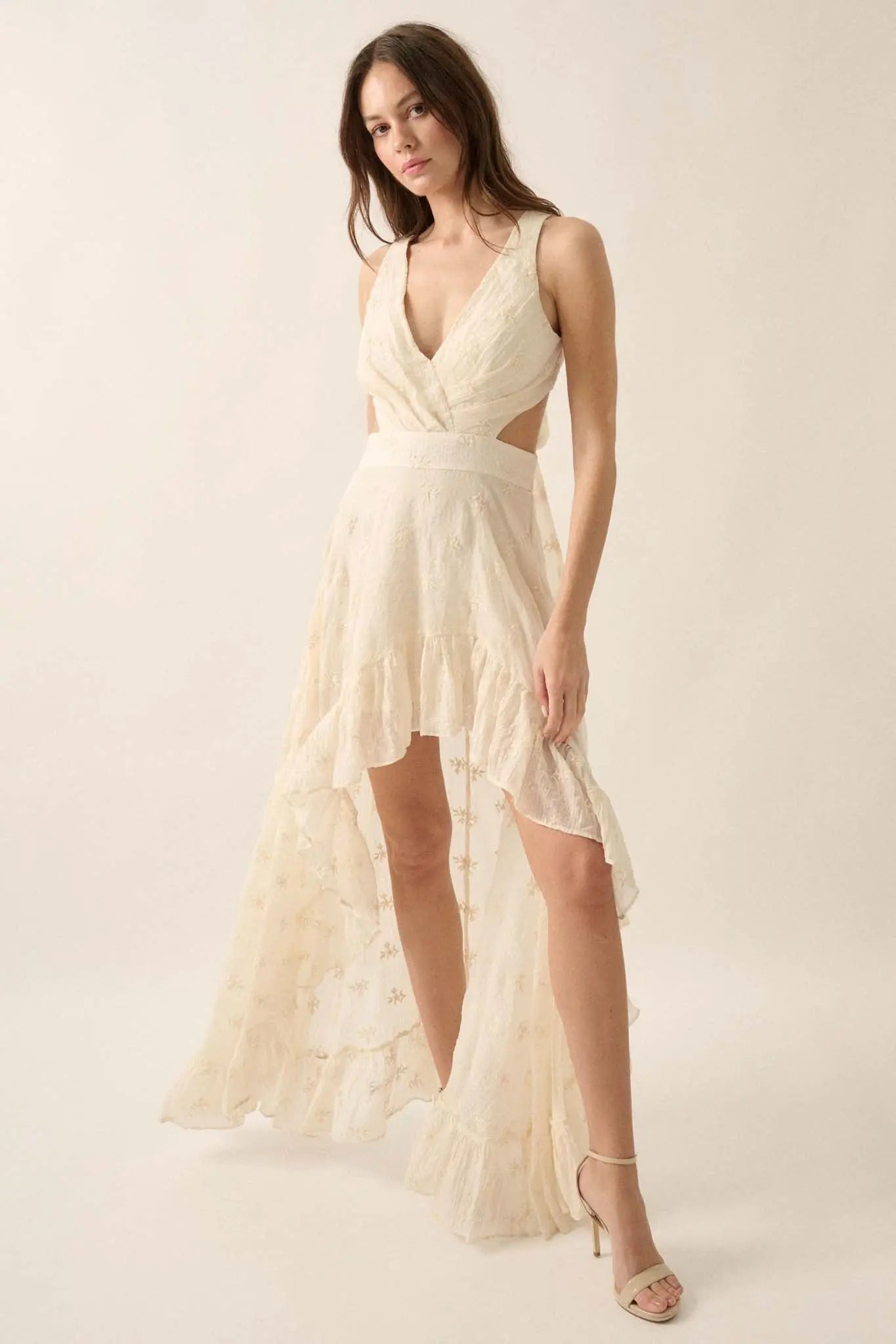 After All Embroidered Tie-Back High-Low Maxi Dress