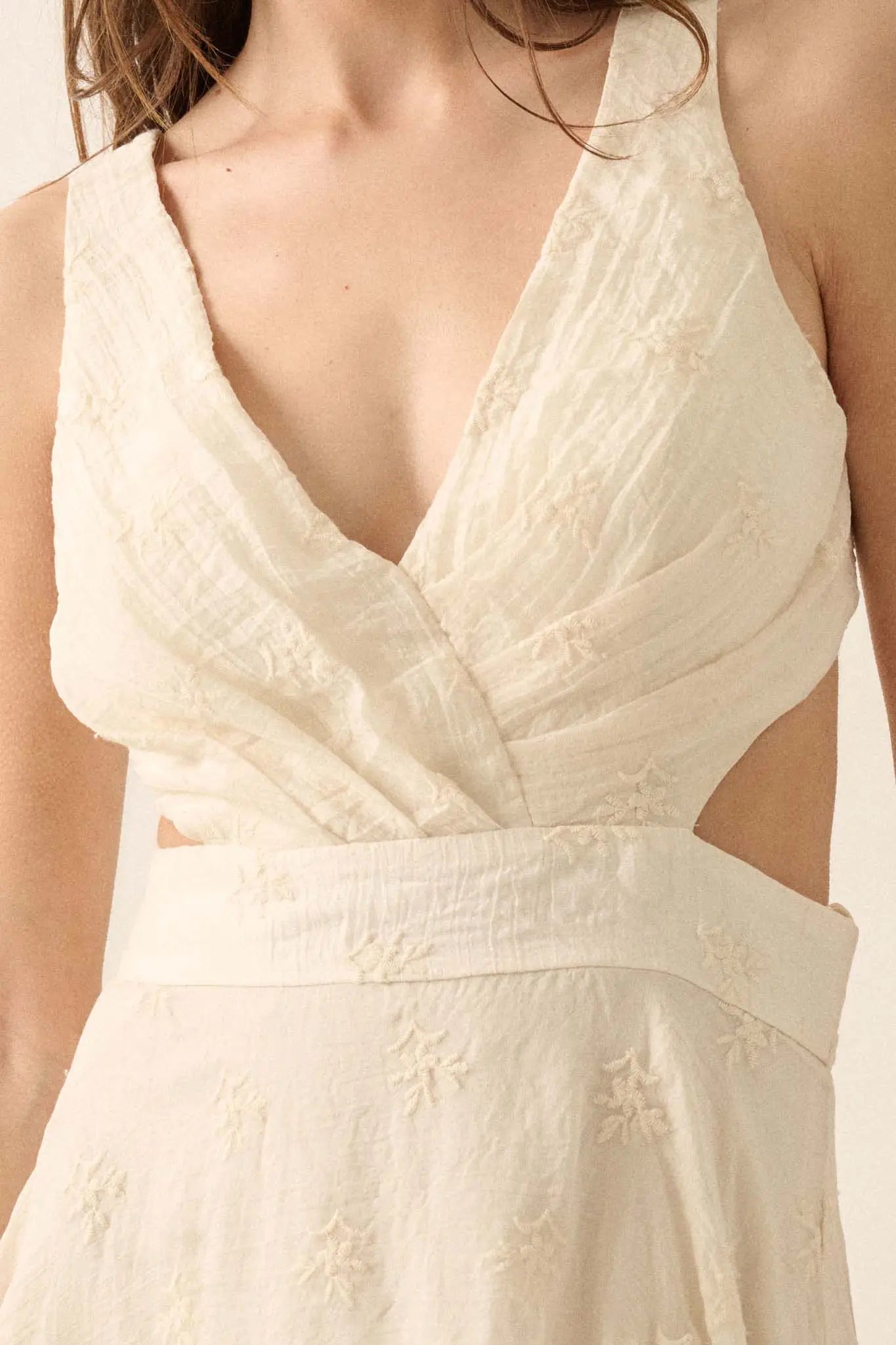 After All Embroidered Tie-Back High-Low Maxi Dress