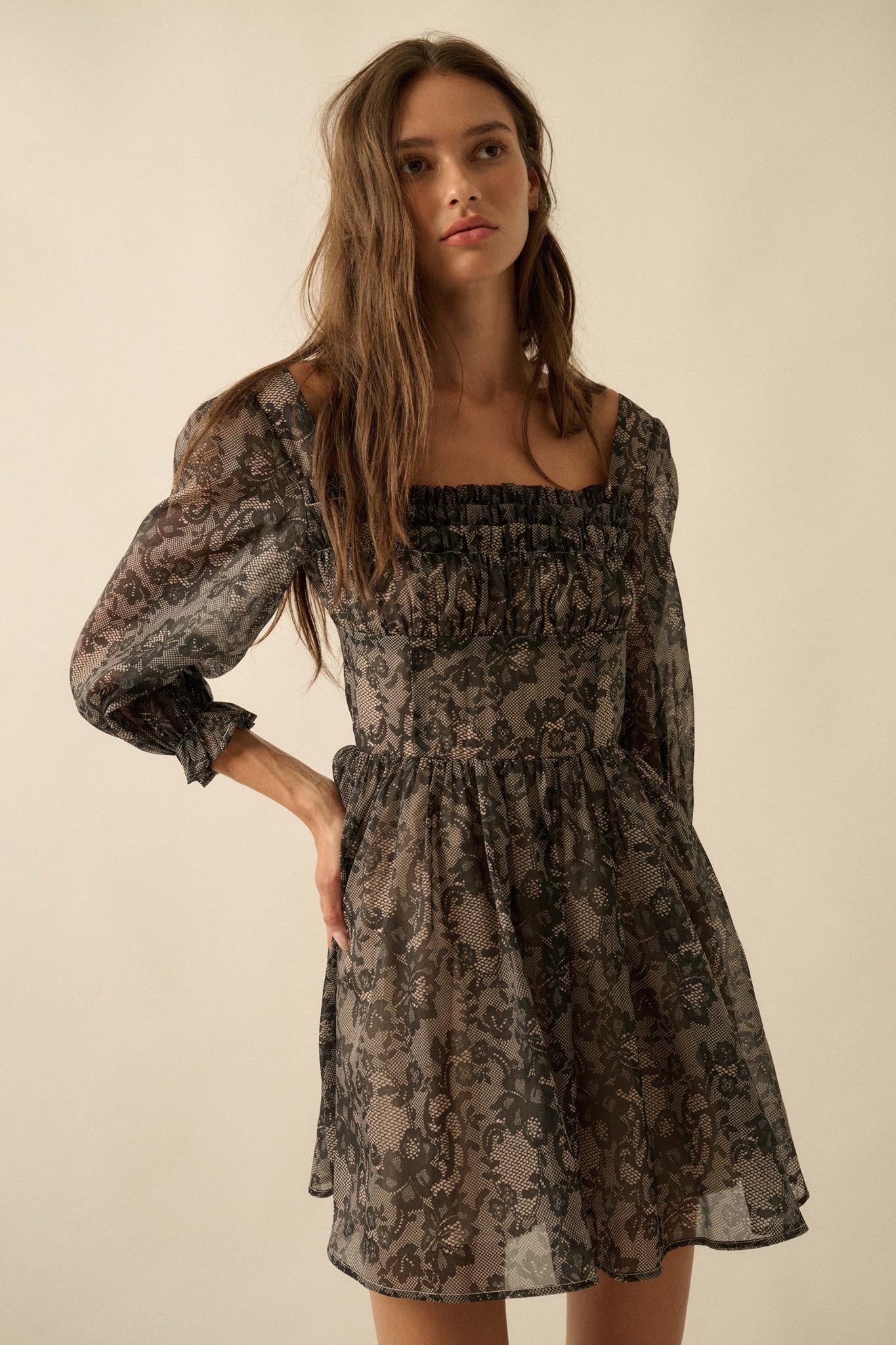 Night to Remember Lace-Print Organza Mini Dress