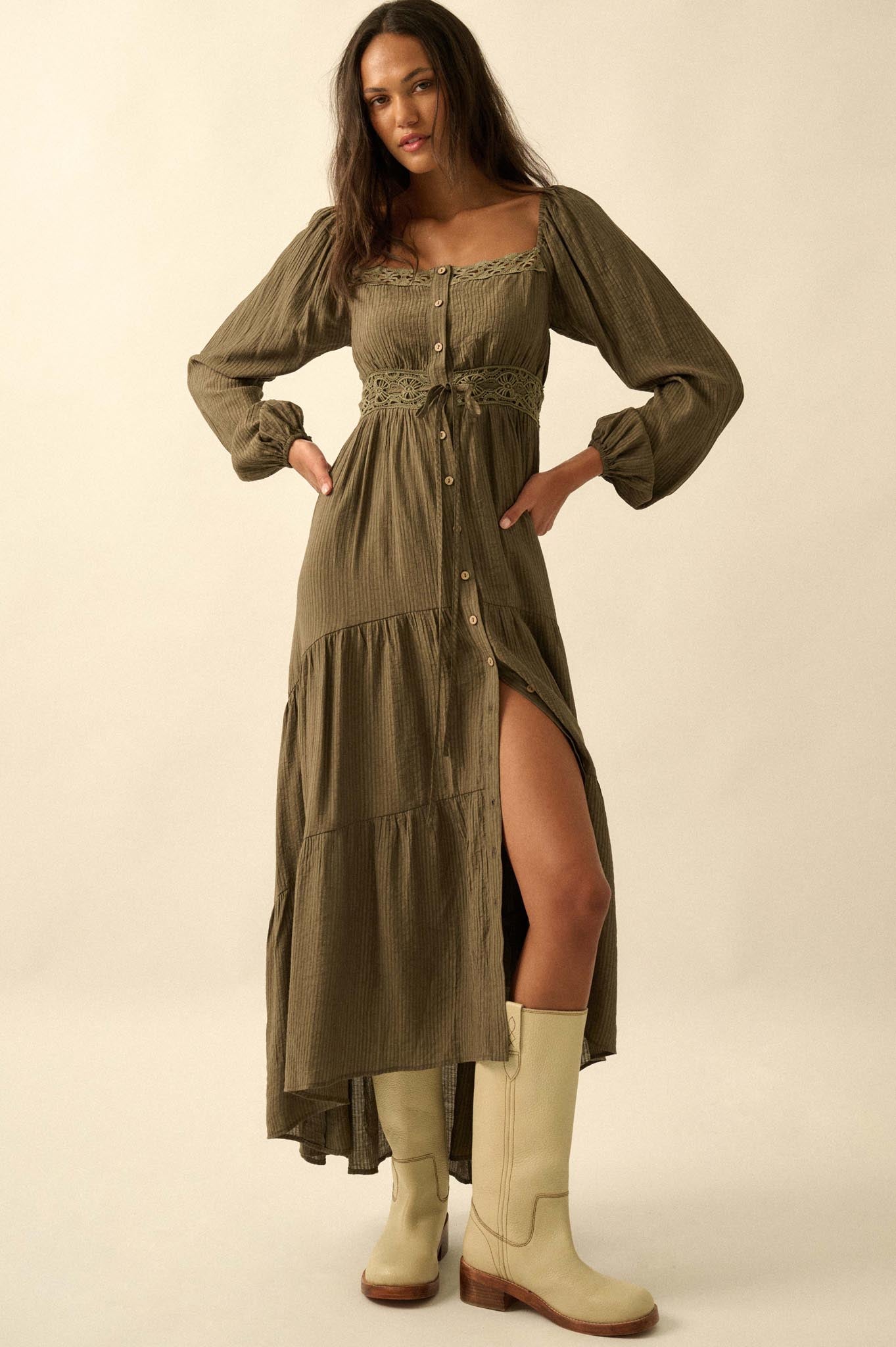 Love Song Striped Button-Front Tiered Maxi Dress