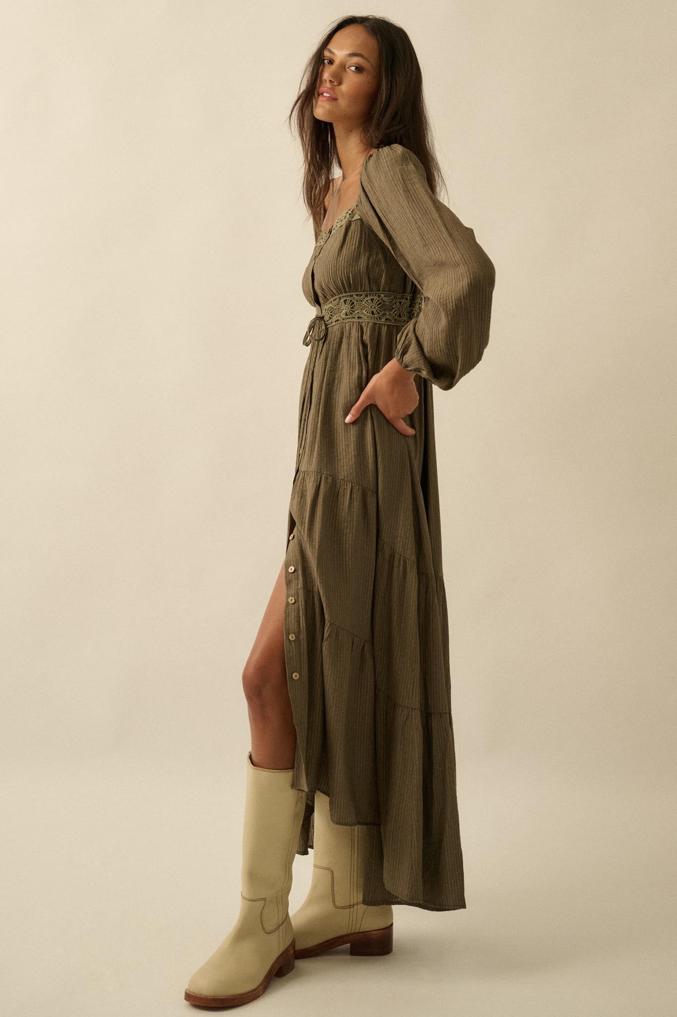 Love Song Striped Button-Front Tiered Maxi Dress