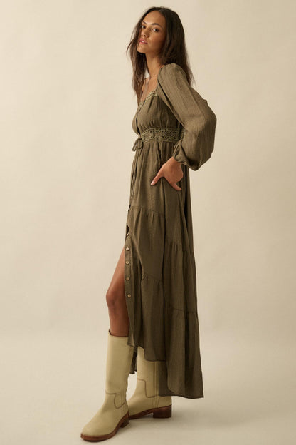 Love Song Striped Button-Front Tiered Maxi Dress