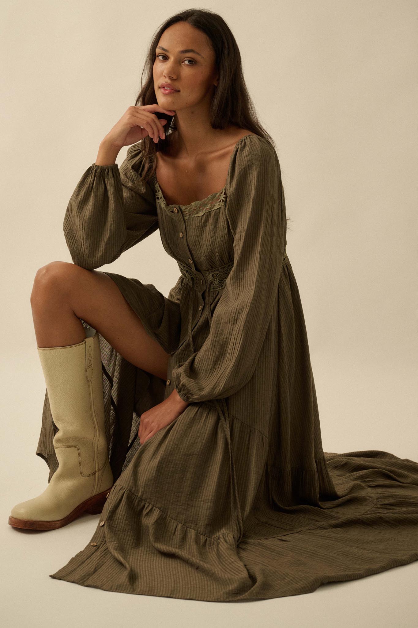 Love Song Striped Button-Front Tiered Maxi Dress