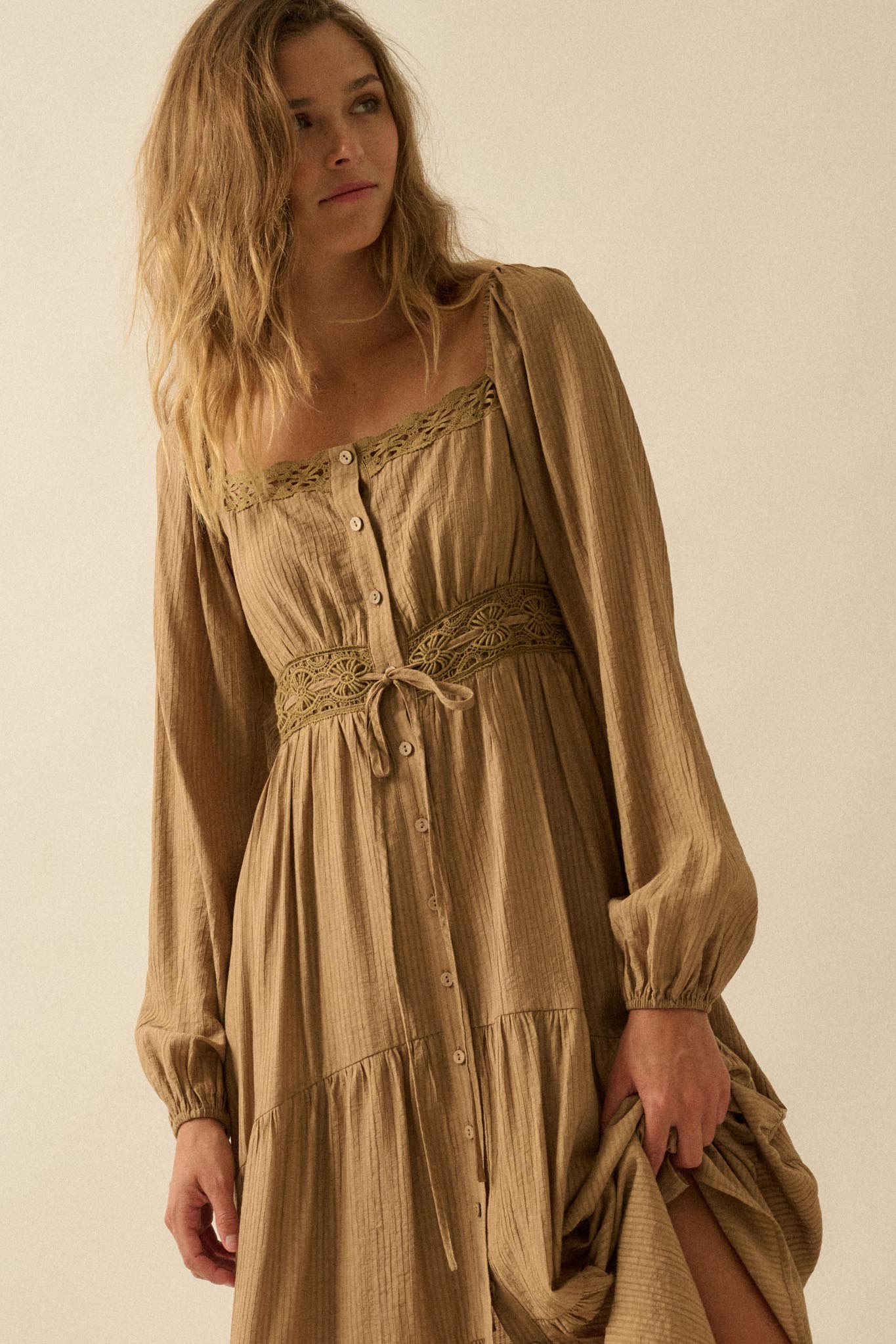 Love Song Striped Button-Front Tiered Maxi Dress