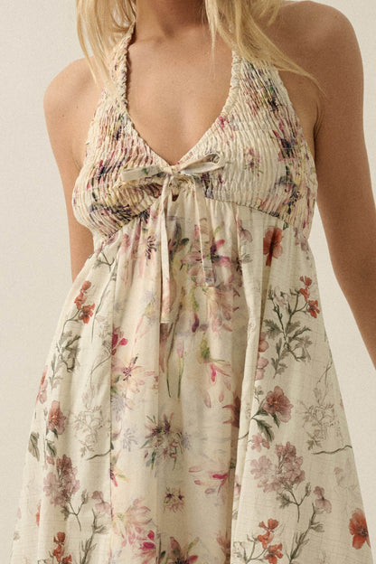 Bouquet by Me Floral-Print Smocked Halter Maxi Dress
