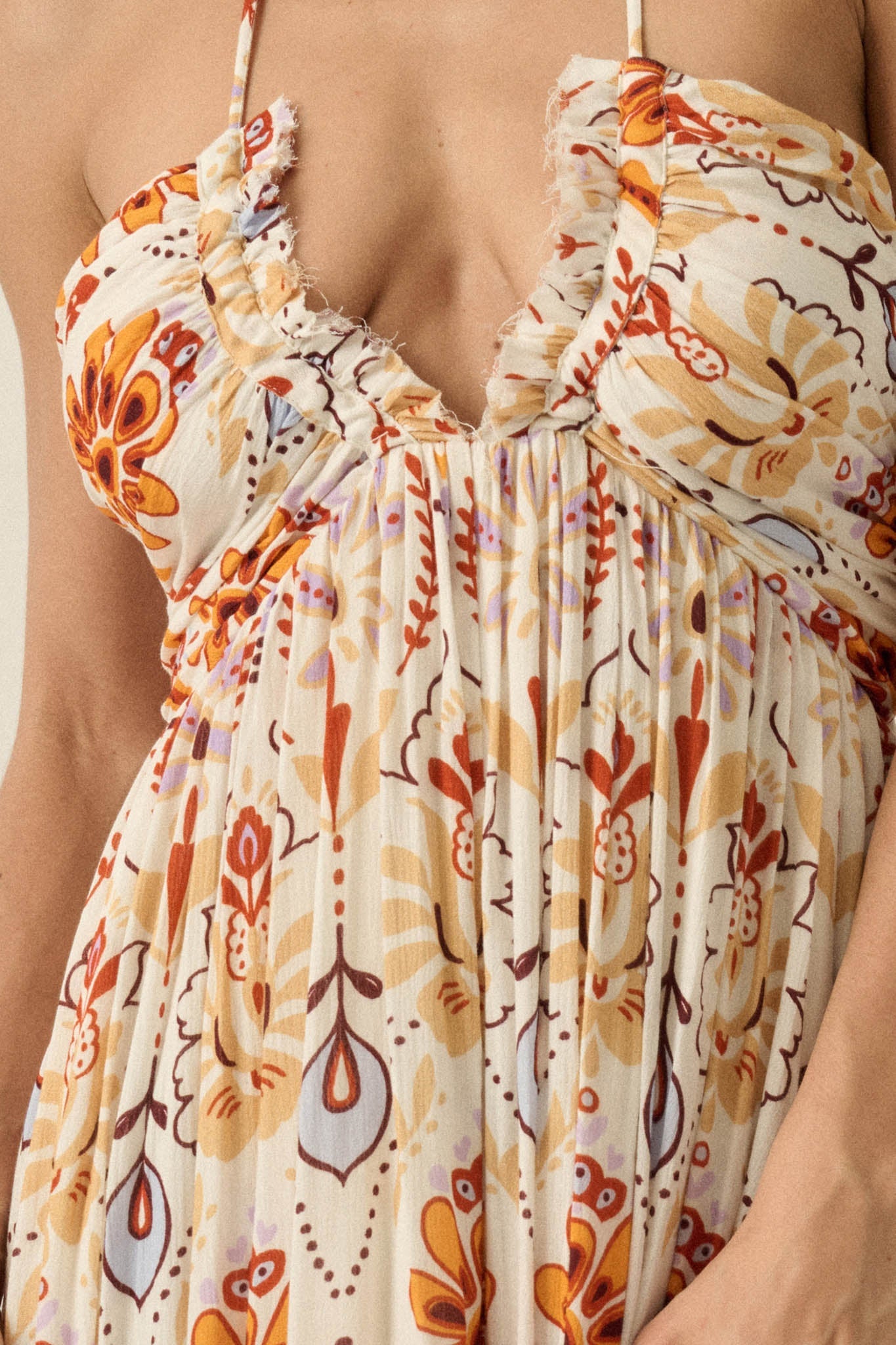 Rare Blooms Floral Medallion-Print Halter Maxi Dress