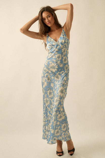 Darling Daisy Floral Satin Maxi Slip Dress