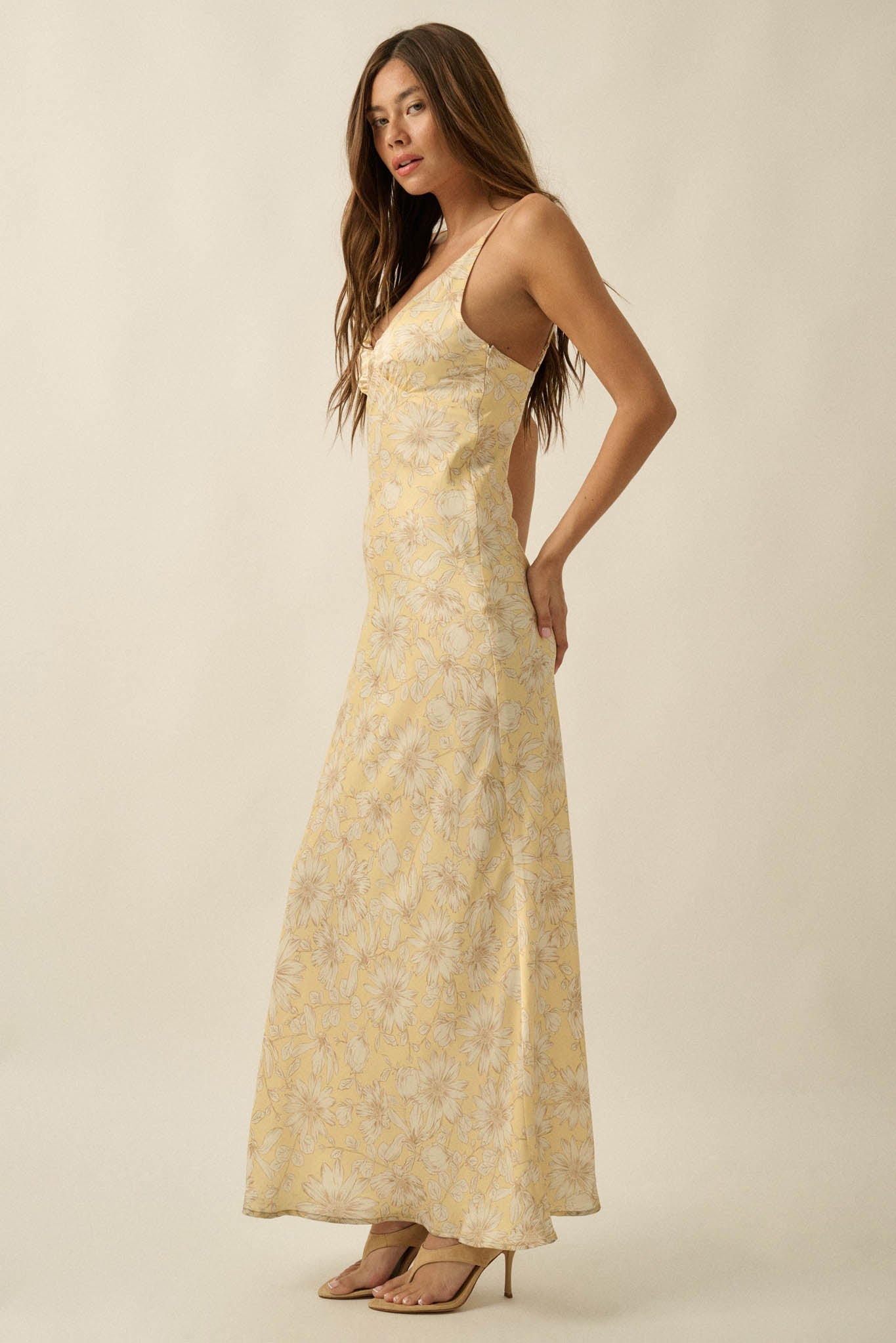 Darling Daisy Floral Satin Maxi Slip Dress