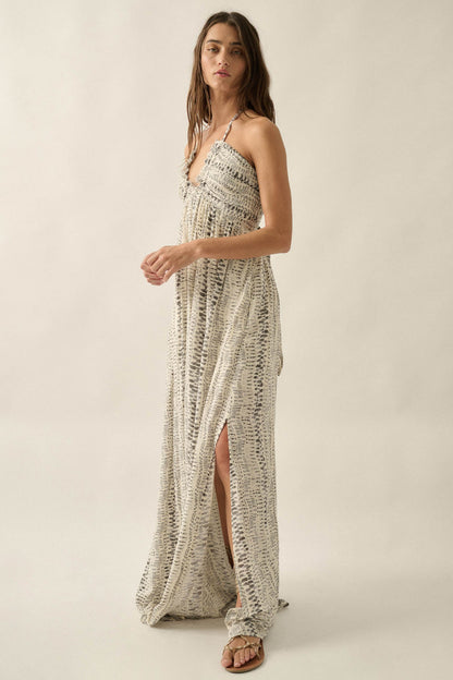 Just Wander Abstract-Print Tie-Back Halter Maxi Dress