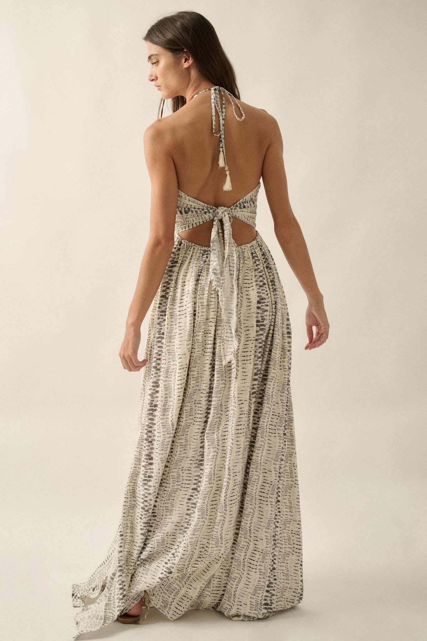 Just Wander Abstract-Print Tie-Back Halter Maxi Dress