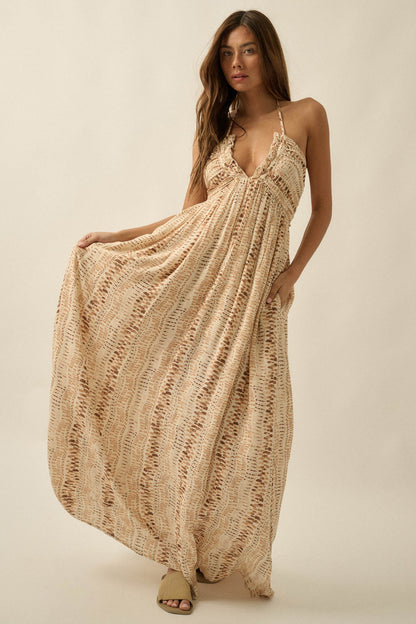 Just Wander Abstract-Print Tie-Back Halter Maxi Dress