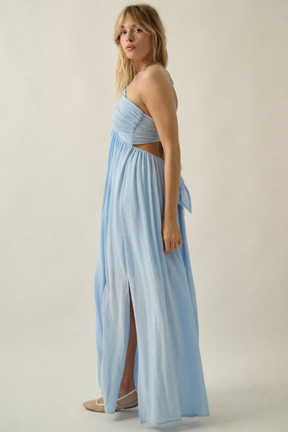 Forever Free Cotton Gauze Tie-Back Halter Maxi Dress