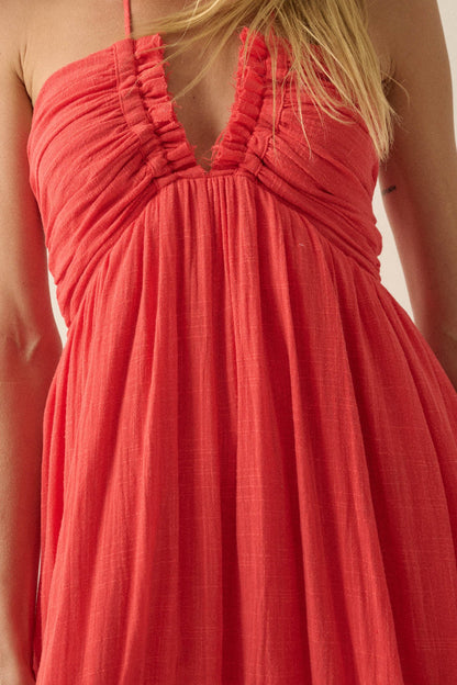 Forever Free Cotton Gauze Tie-Back Halter Maxi Dress