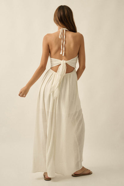 Forever Free Cotton Gauze Tie-Back Halter Maxi Dress