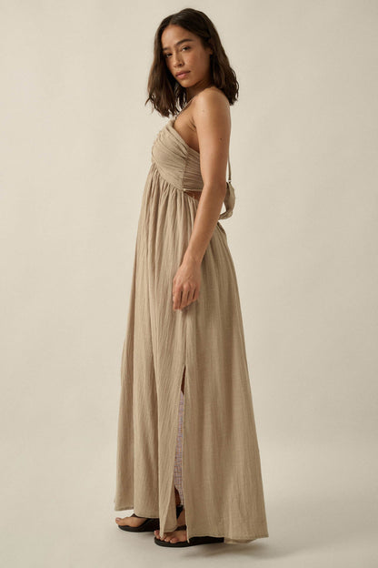 Forever Free Cotton Gauze Tie-Back Halter Maxi Dress