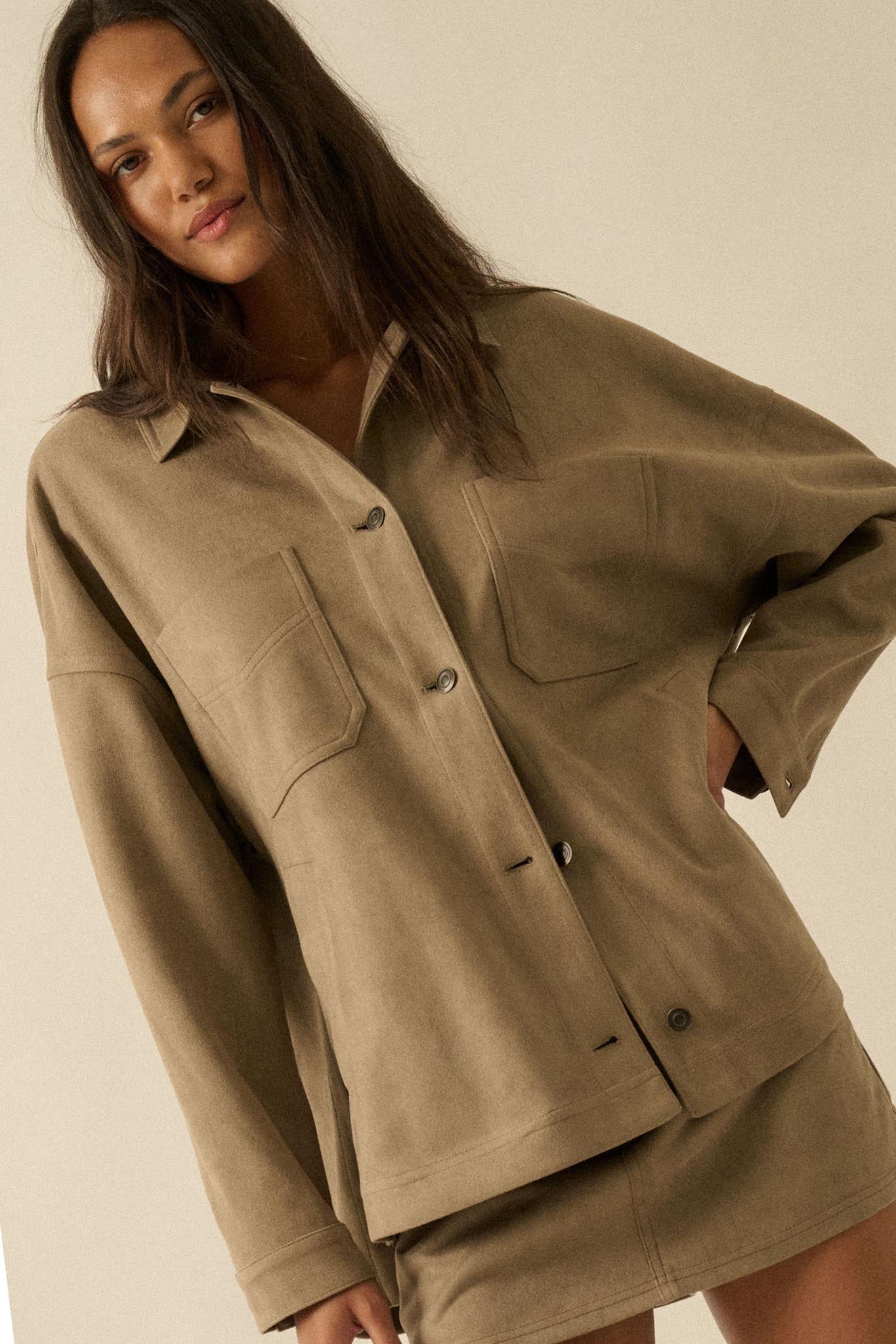 Soft Spoken Vegan Suede Pocket Shacket