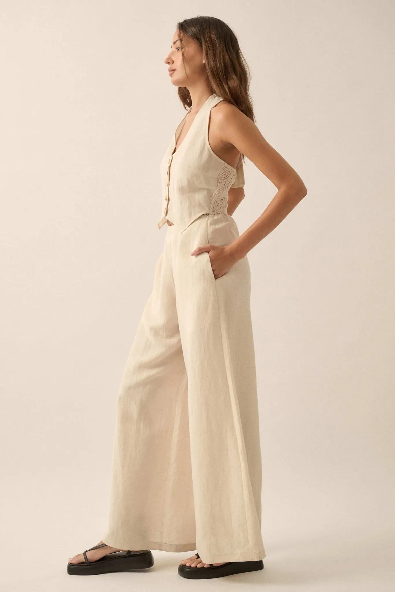Better Nature Wide-Leg Linen-Blend Vest Jumpsuit