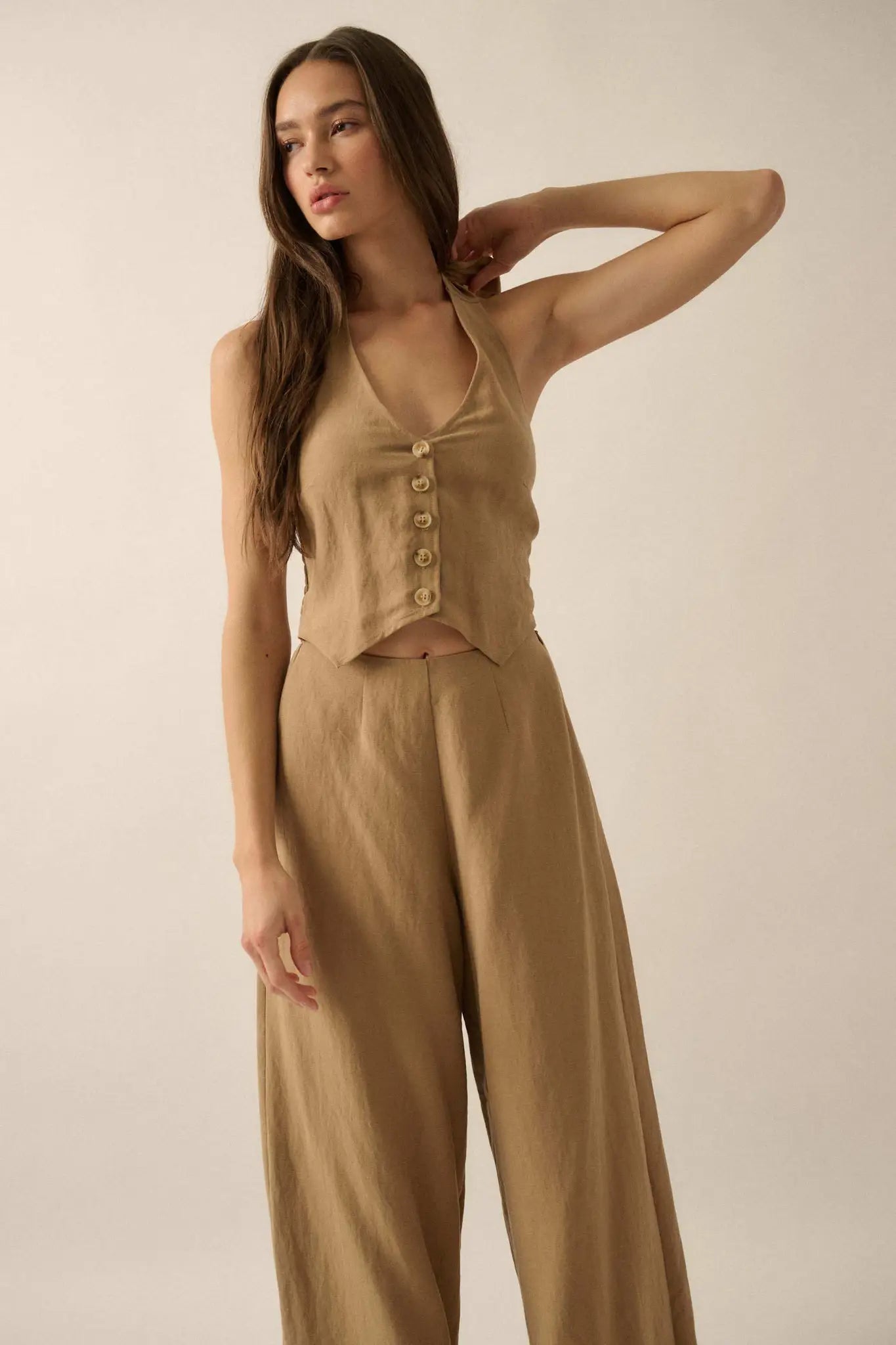 Better Nature Wide-Leg Linen-Blend Vest Jumpsuit