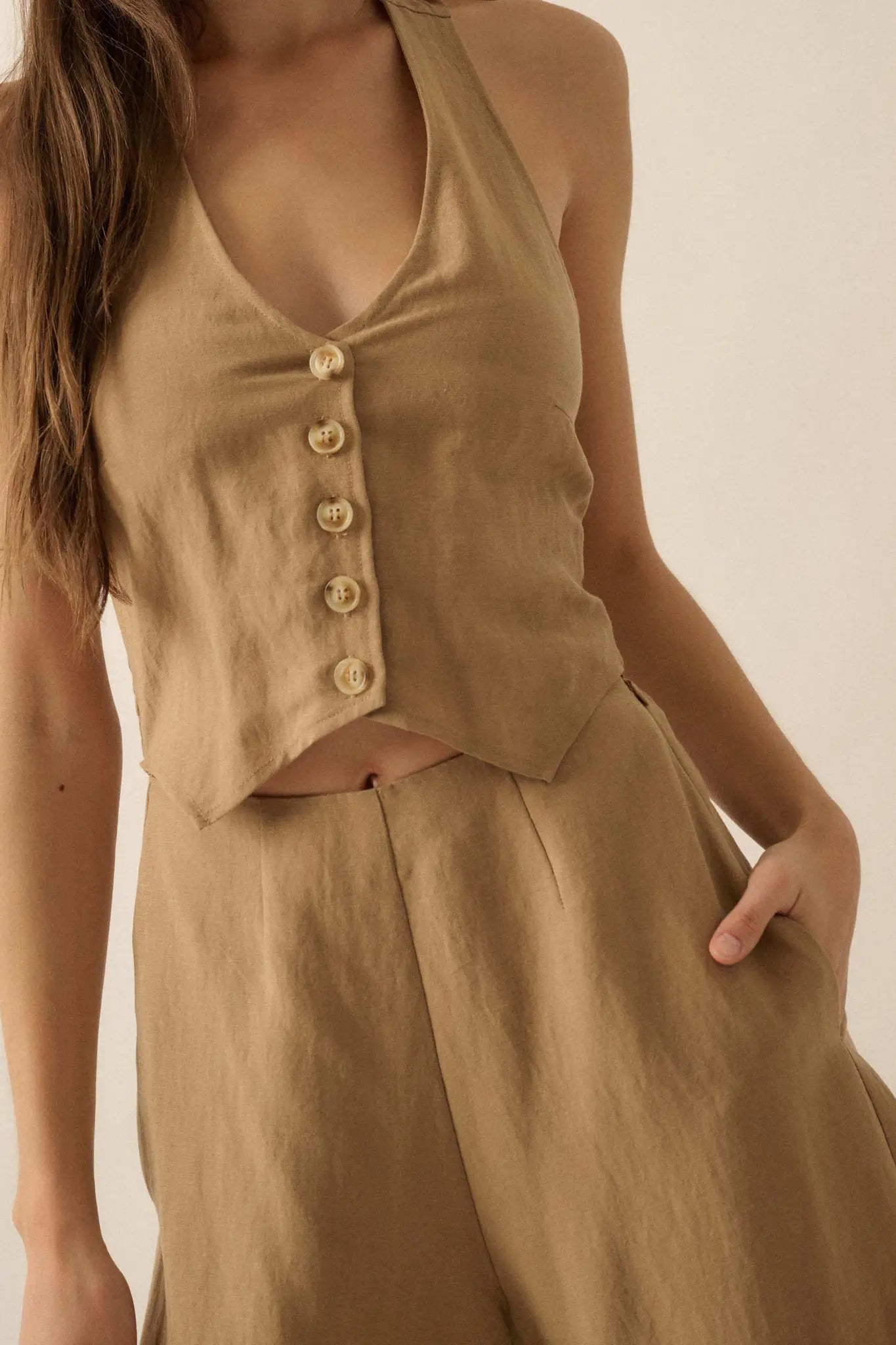Better Nature Wide-Leg Linen-Blend Vest Jumpsuit