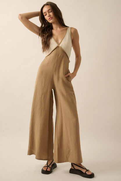 Second Nature Colorblock Linen-Blend Jumpsuit