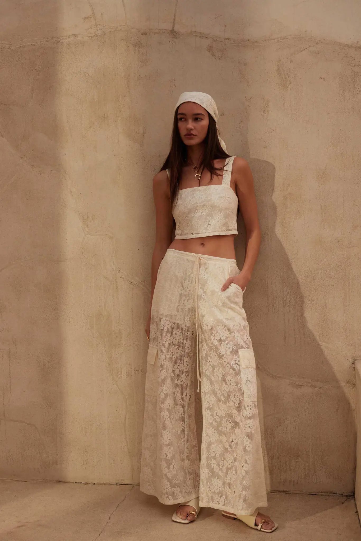 Light as Air Floral Lace Drawstring Cargo Pants