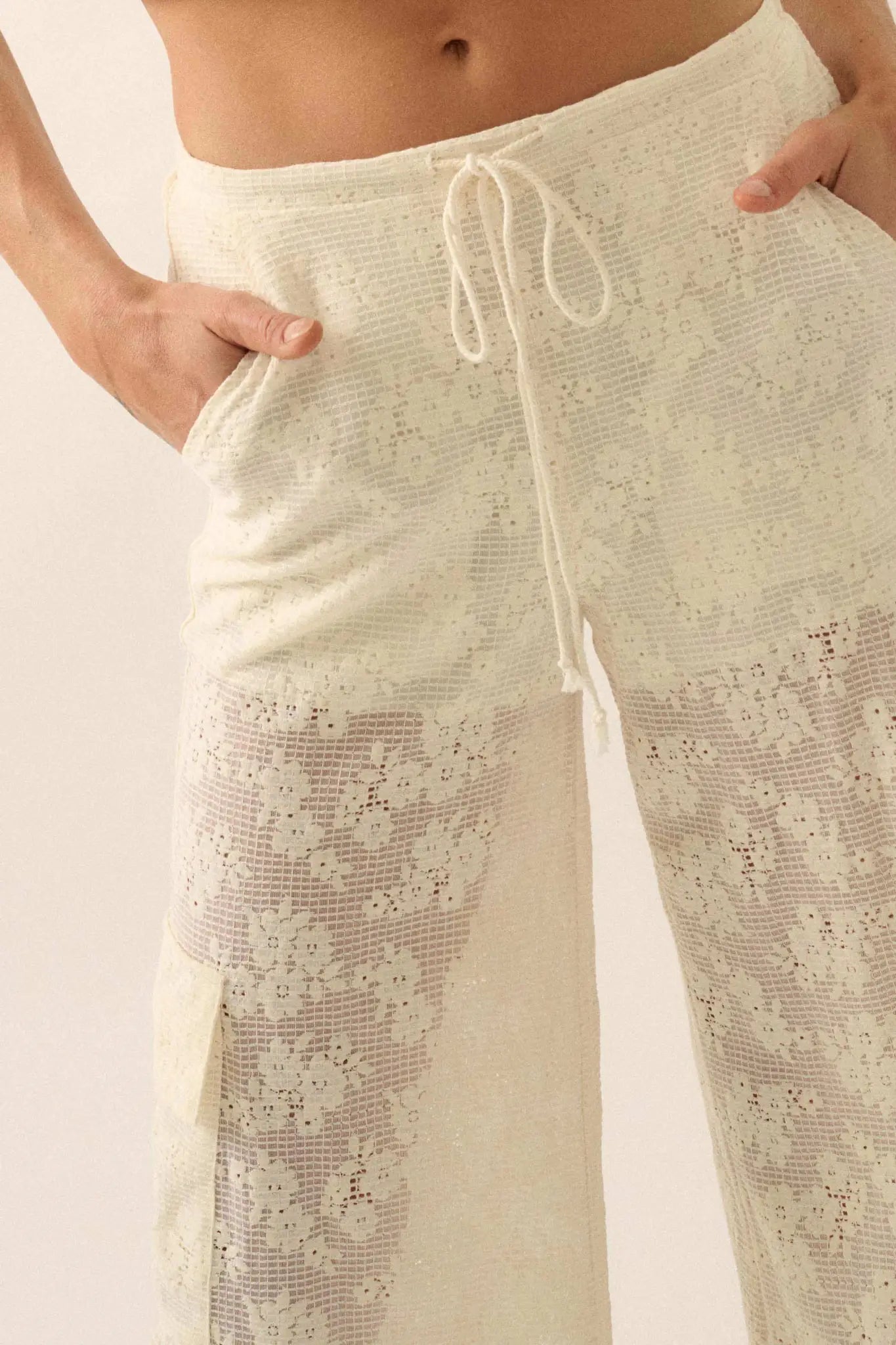Light as Air Floral Lace Drawstring Cargo Pants