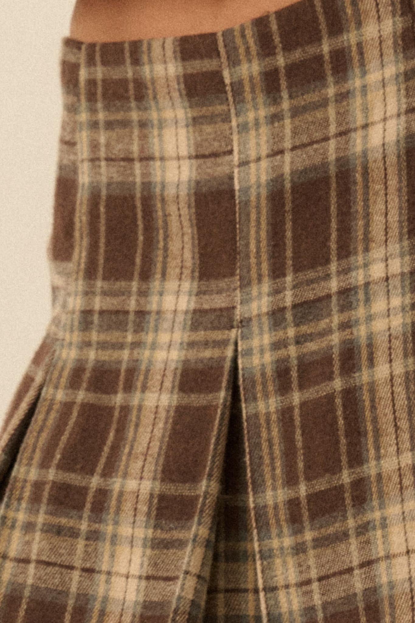 Plaid Mood Pleated Flannel Mini Skort