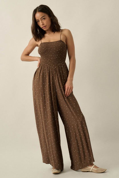 Spot On Polka Dot Smocked Wide-Leg Jumpsuit