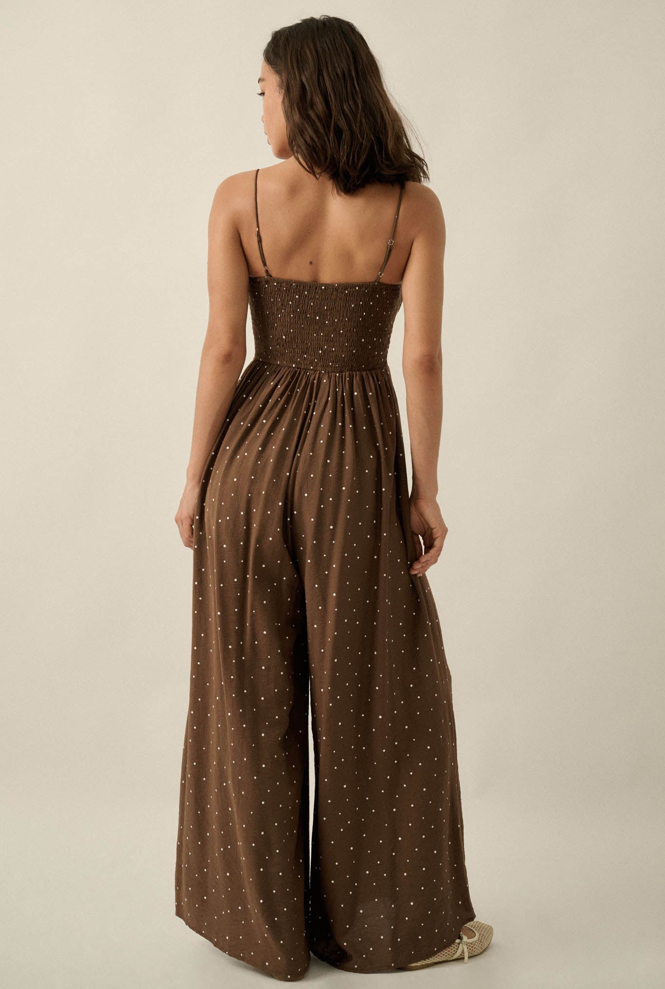 Spot On Polka Dot Smocked Wide-Leg Jumpsuit