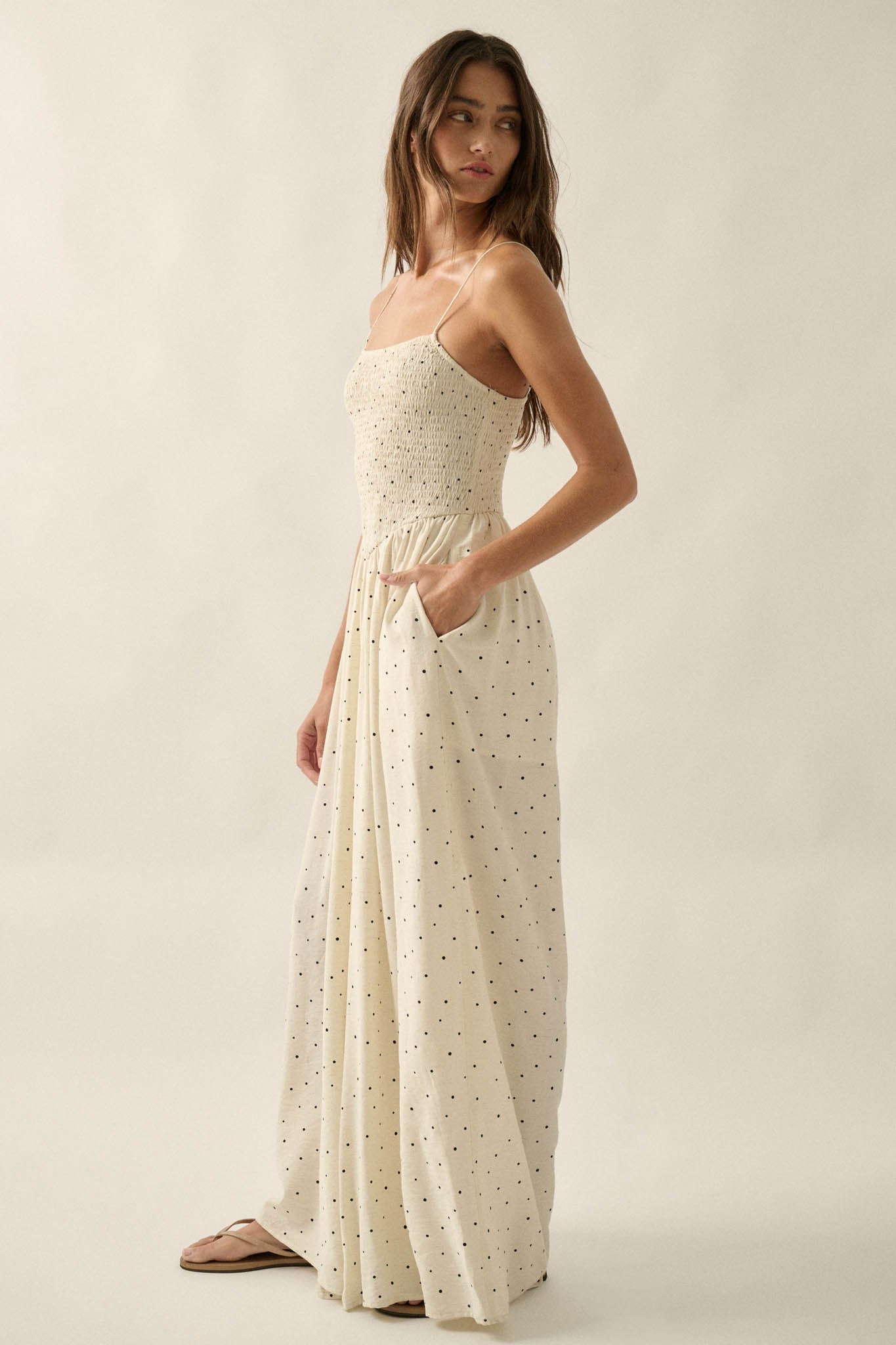 Spot On Polka Dot Smocked Wide-Leg Jumpsuit