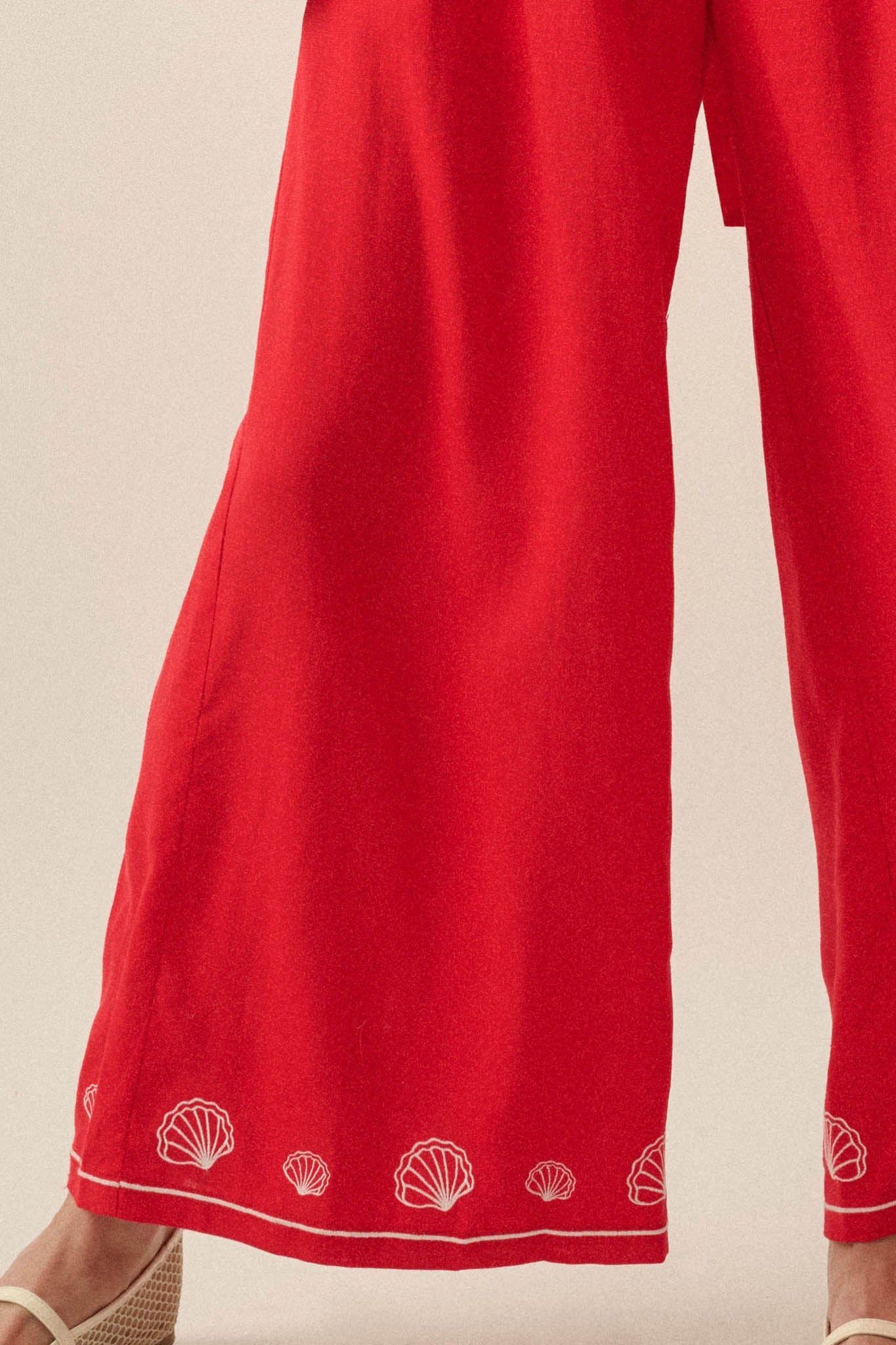 For Shore Shell-Embroidered Wide-Leg Pocket Pants