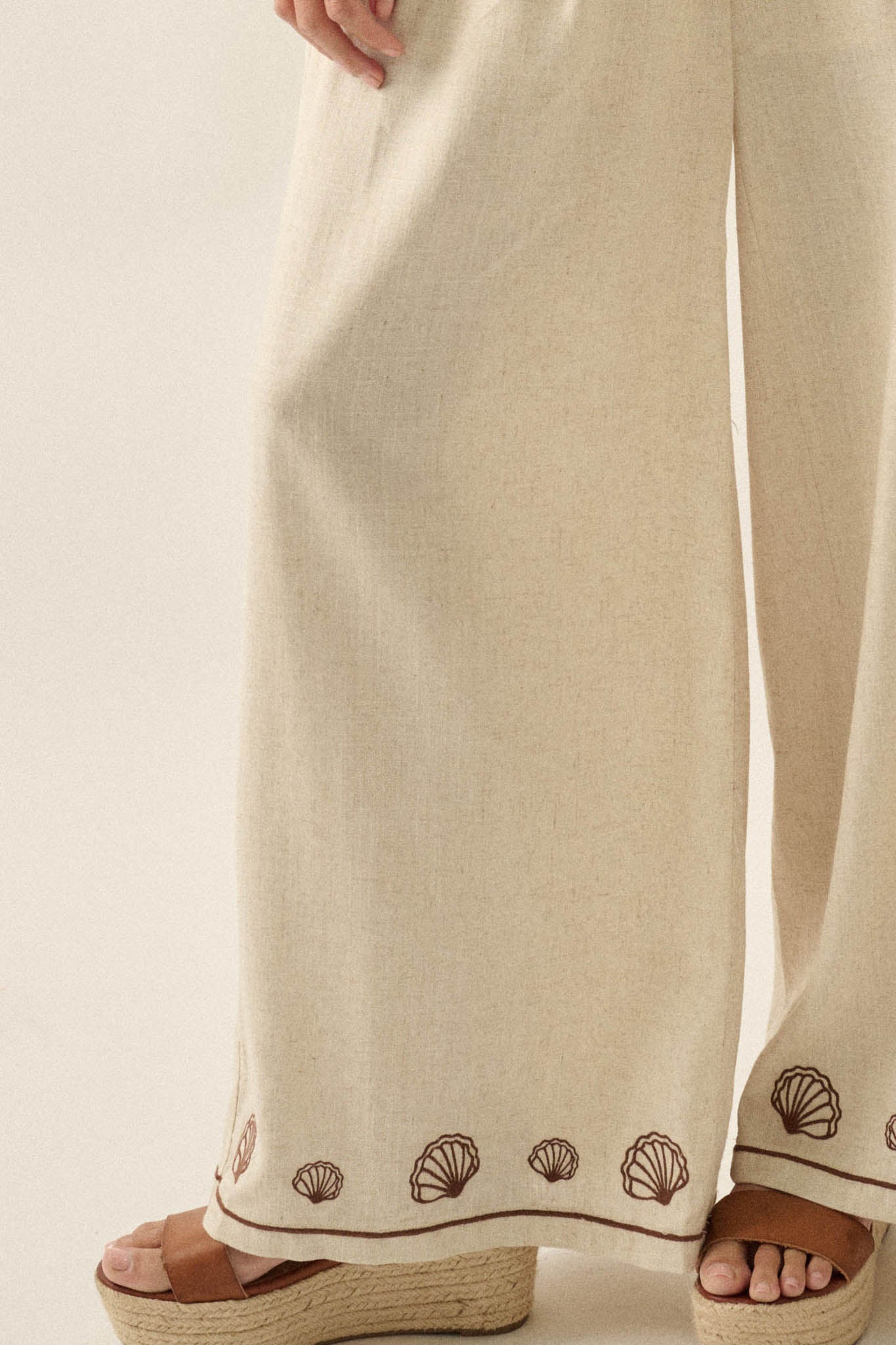 For Shore Shell-Embroidered Wide-Leg Pocket Pants