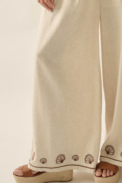 For Shore Shell-Embroidered Wide-Leg Pocket Pants