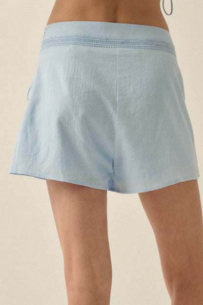 Playful Petals Floral-Embroidered Wrap Mini Skort