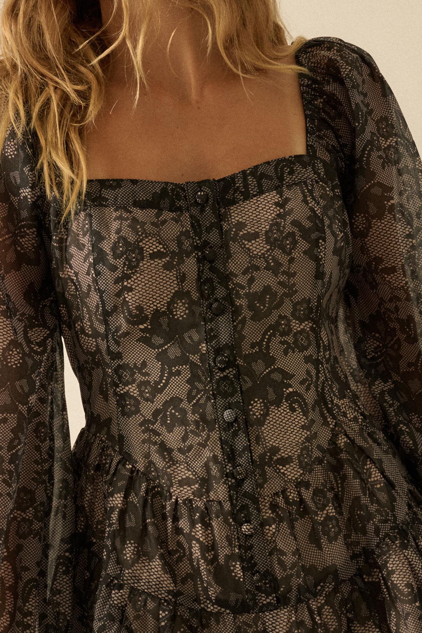 Enchanted Evening Lace-Print Organza Romper Dress