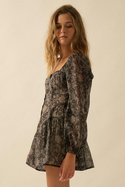 Enchanted Evening Lace-Print Organza Romper Dress