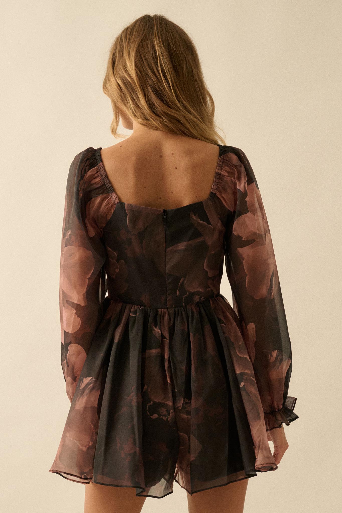 Rich Blossoms Floral Organza Corset Romper Dress
