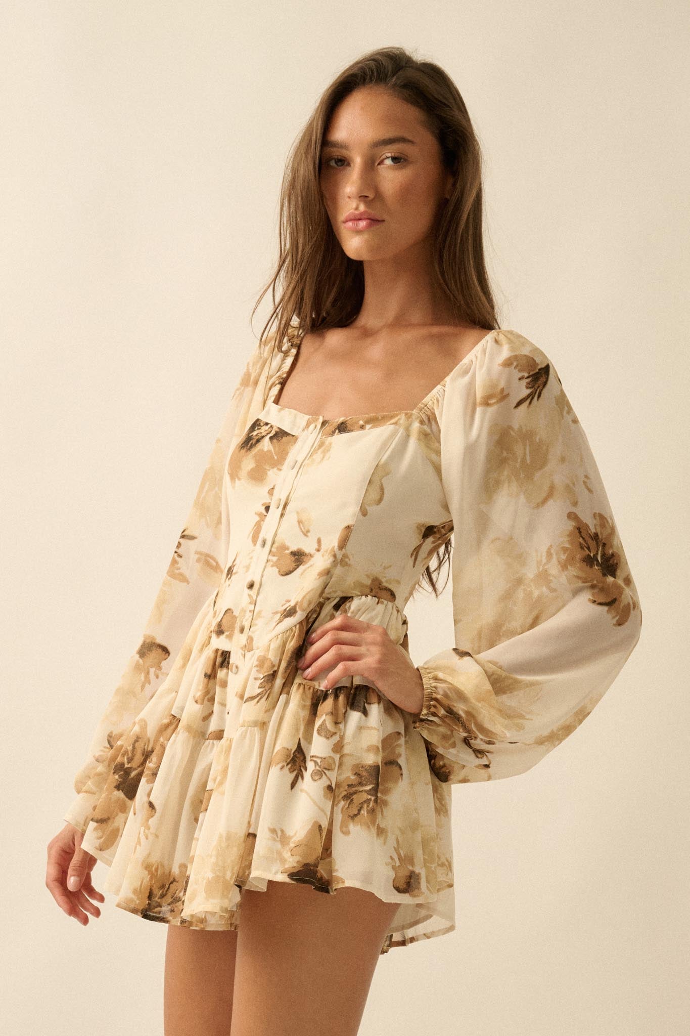 Easy Elegance Floral Chiffon Tiered Ruffle Romper