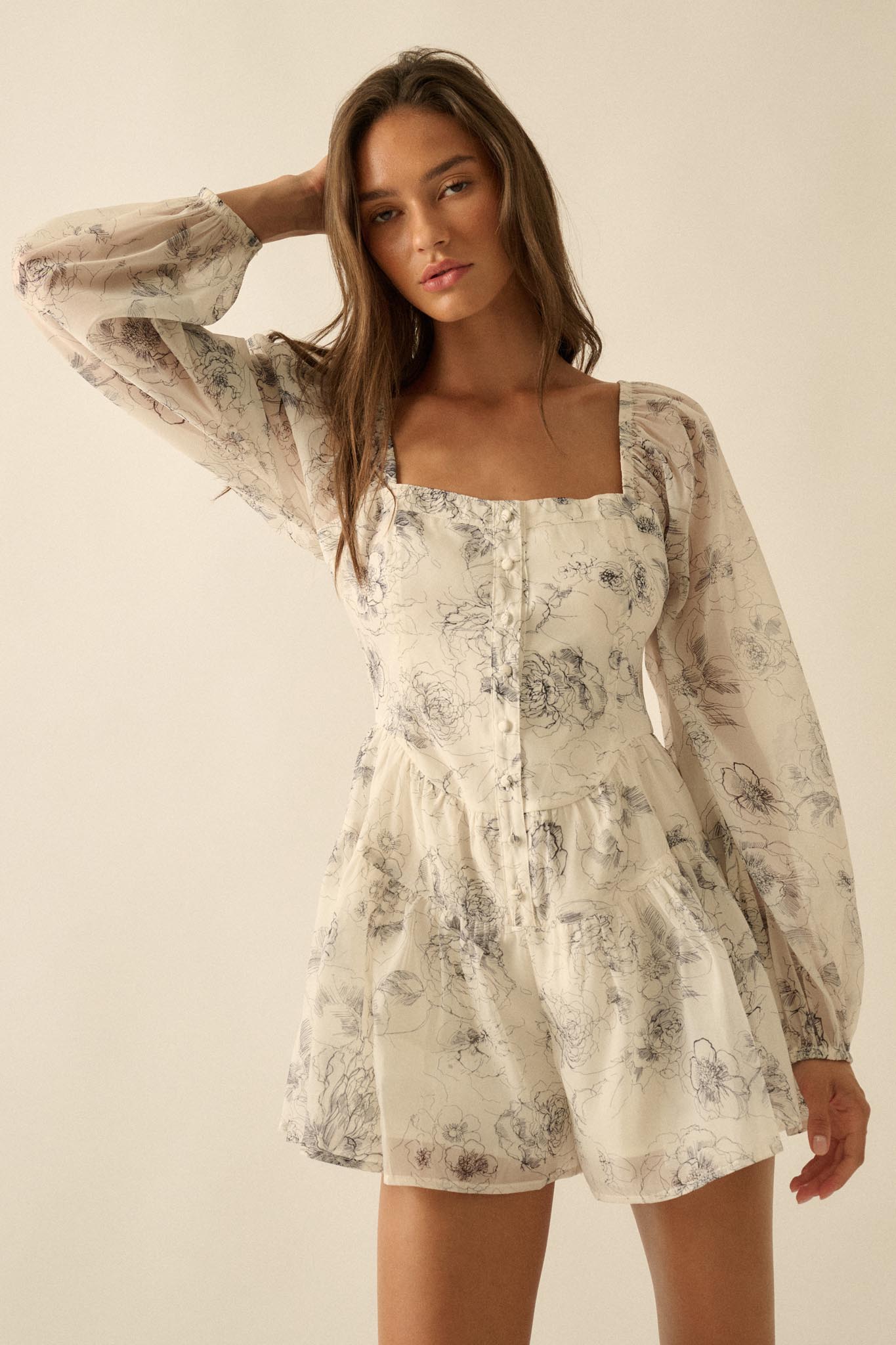 Airy Blossoms Floral Organza Tiered Ruffle Romper