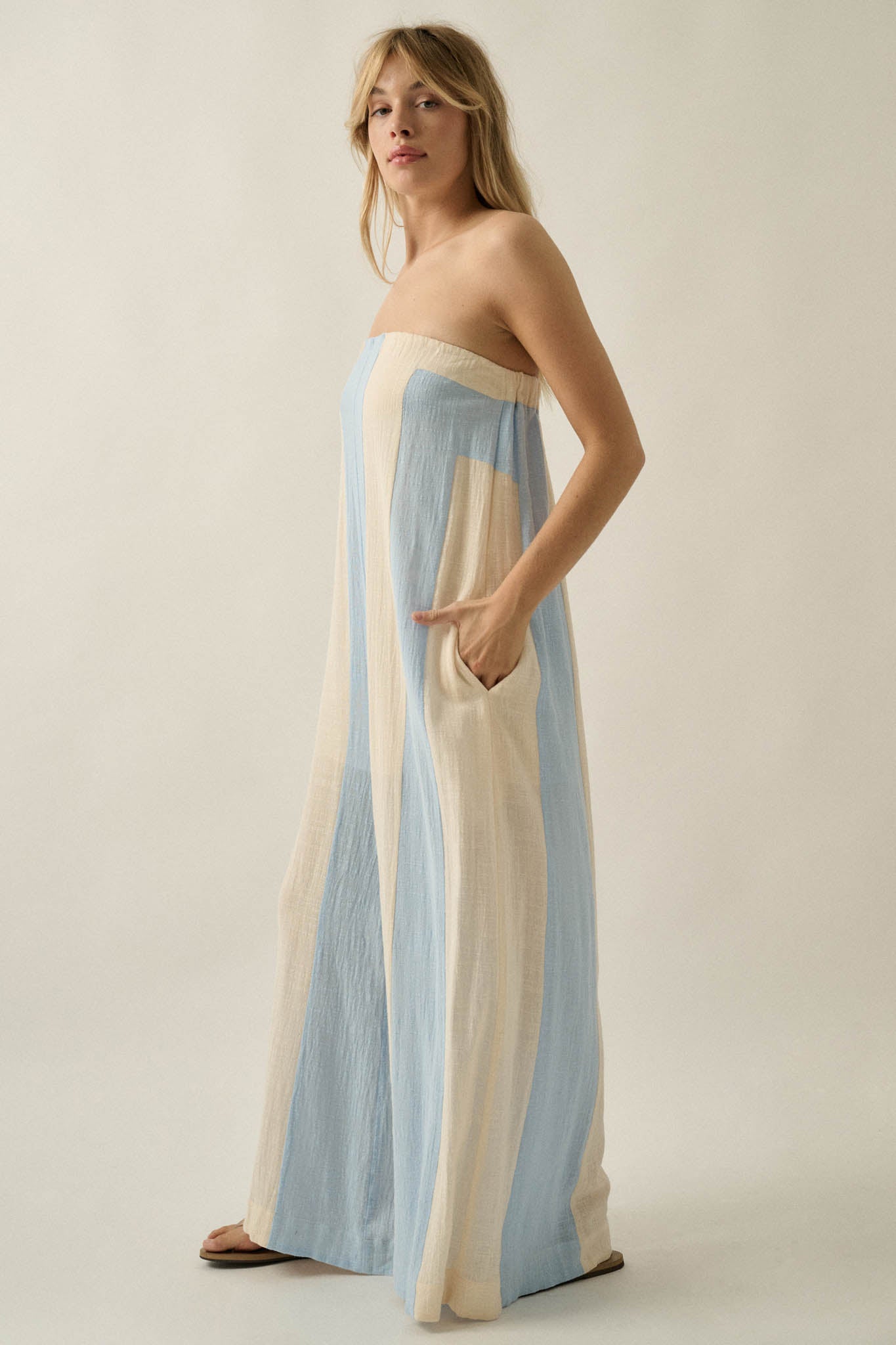 Ready to Flow Colorblock Gauze Strapless Jumpsuit