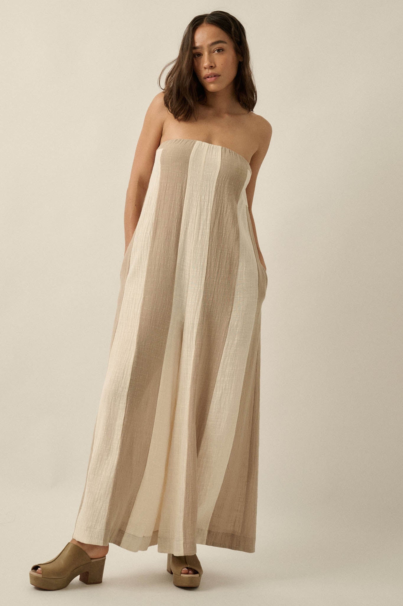 Ready to Flow Colorblock Gauze Strapless Jumpsuit