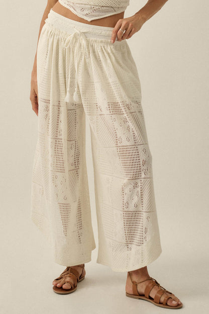 First Light Crochet Lace Drawstring Tulip Pants