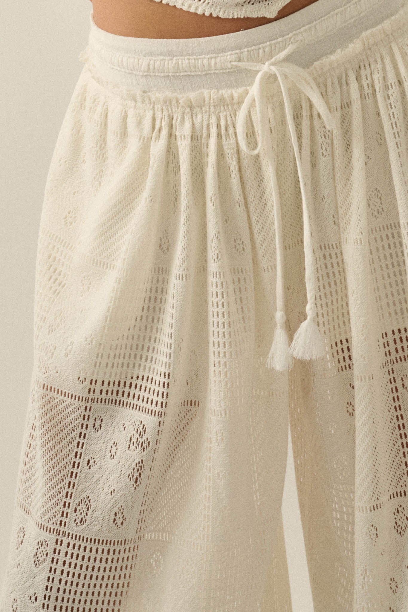 First Light Crochet Lace Drawstring Tulip Pants