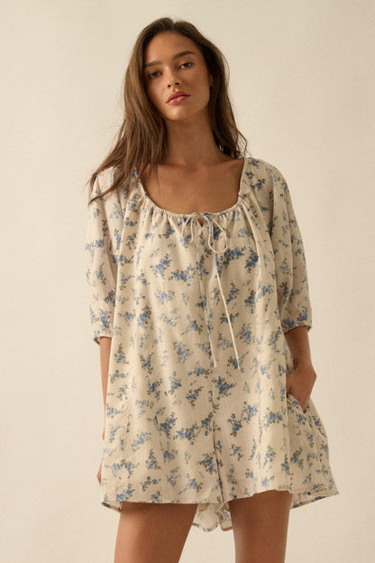 Simply Beautiful Floral Puff-Sleeve Babydoll Romper