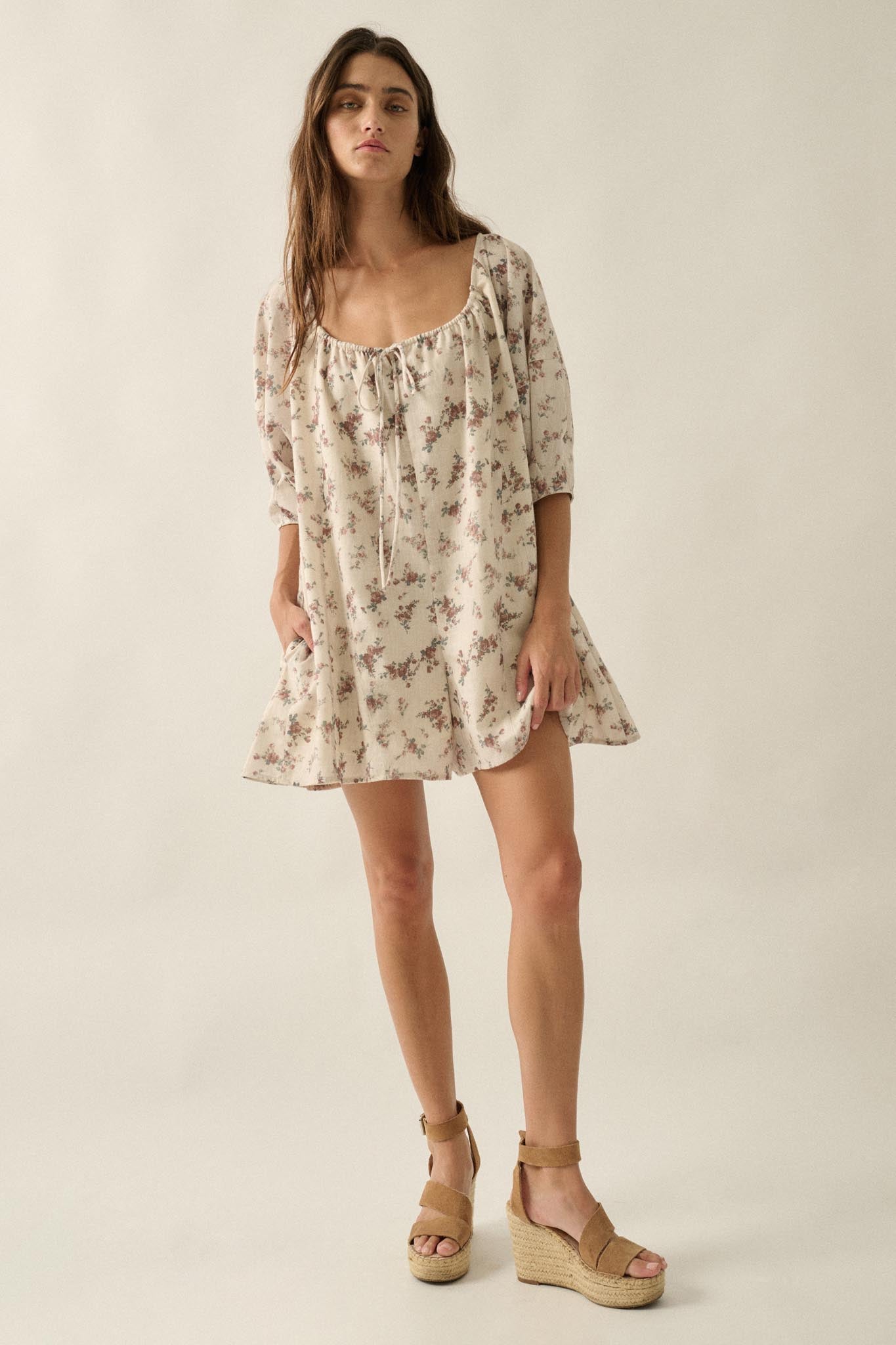 Simply Beautiful Floral Puff-Sleeve Babydoll Romper