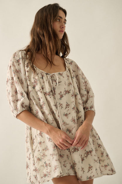 Simply Beautiful Floral Puff-Sleeve Babydoll Romper