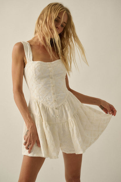 Flirty Blooms Embroidered Tiered Ruffle Romper